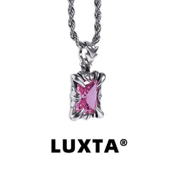 925 Silver Retro Aged Pink Gemstone Pendant