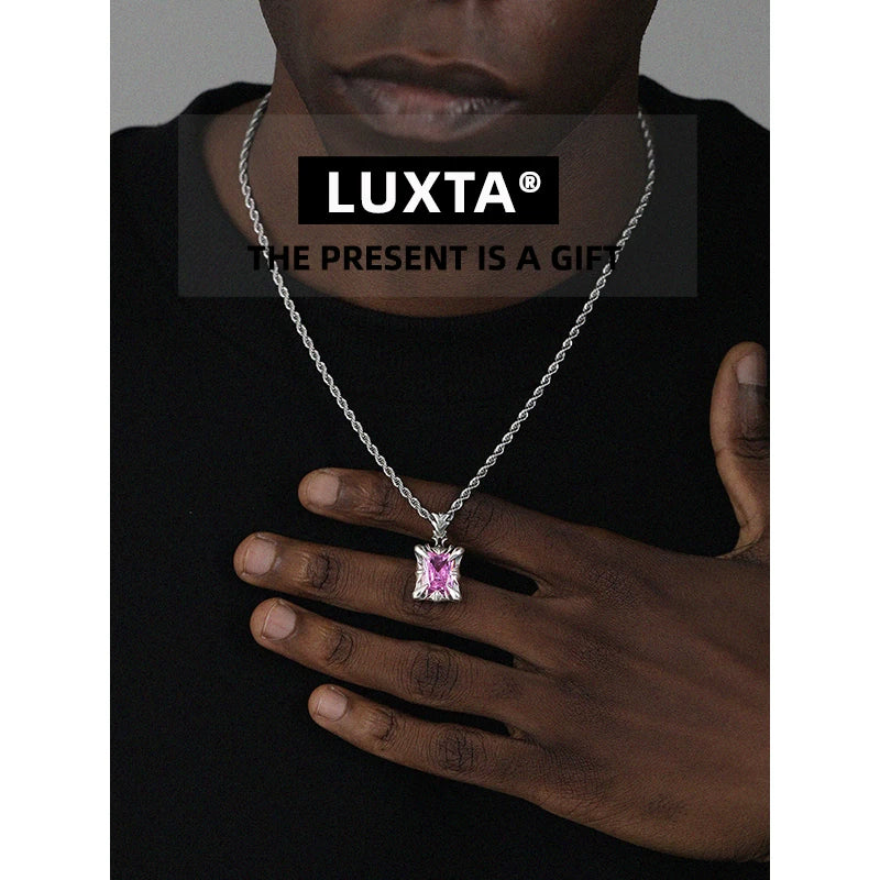 925 Silver Retro Aged Pink Gemstone Pendant