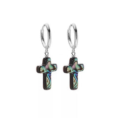 Original Sterling Silver Mother-of-pearl Cross Earrings