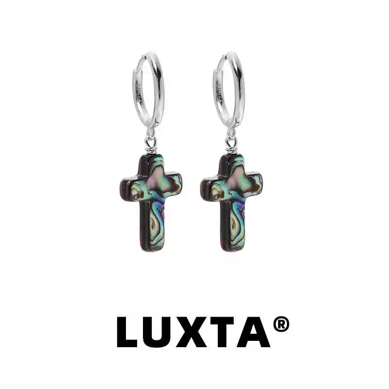 Original Sterling Silver Mother-of-pearl Cross Earrings